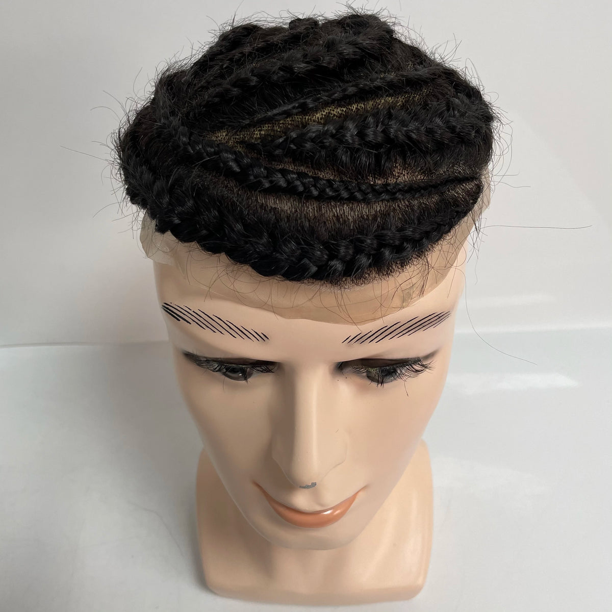 Human Hair System Lace with PU Braids Toupee for Black Men