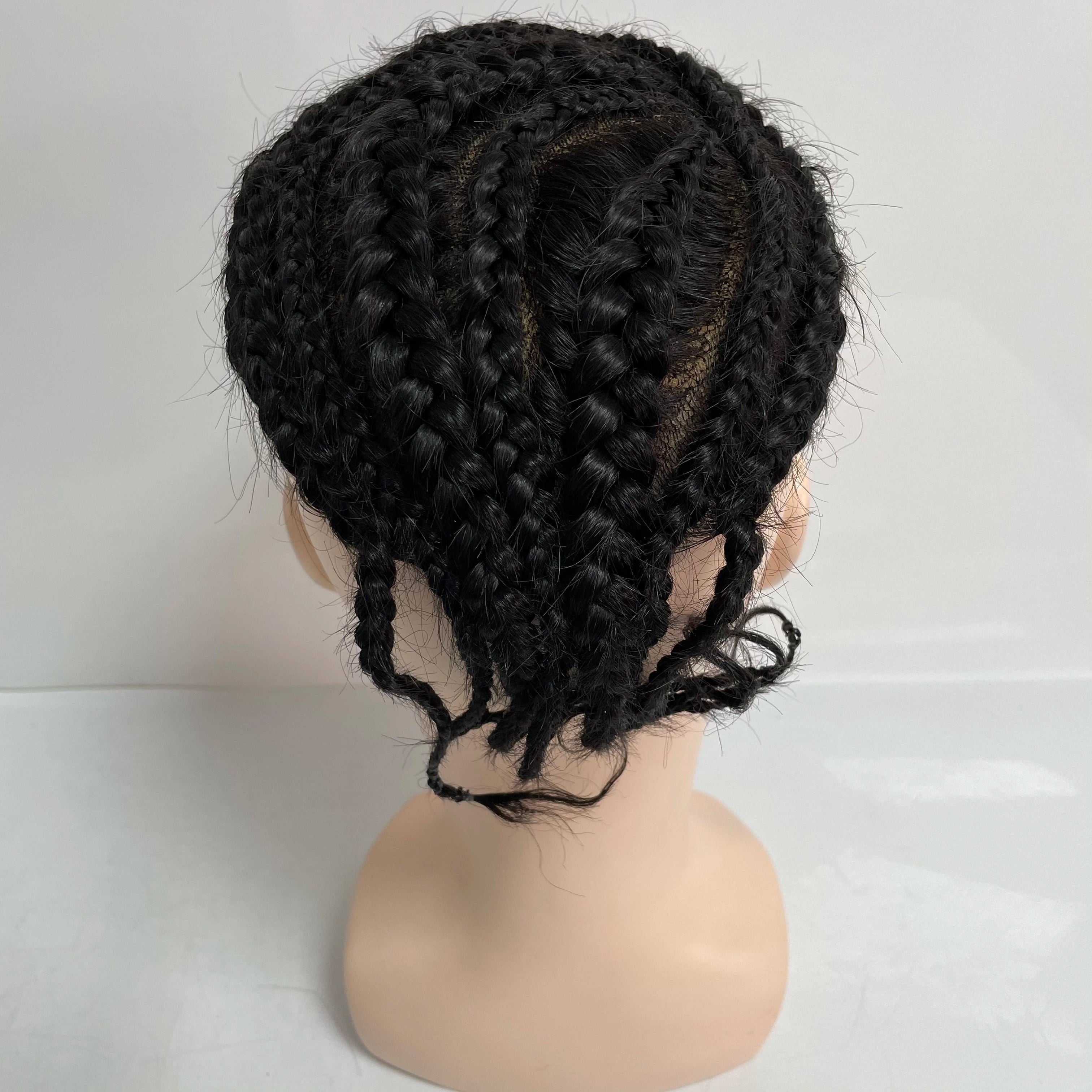 Menneskehårsystem med blonder og PU-fletter tupé for svarte menn