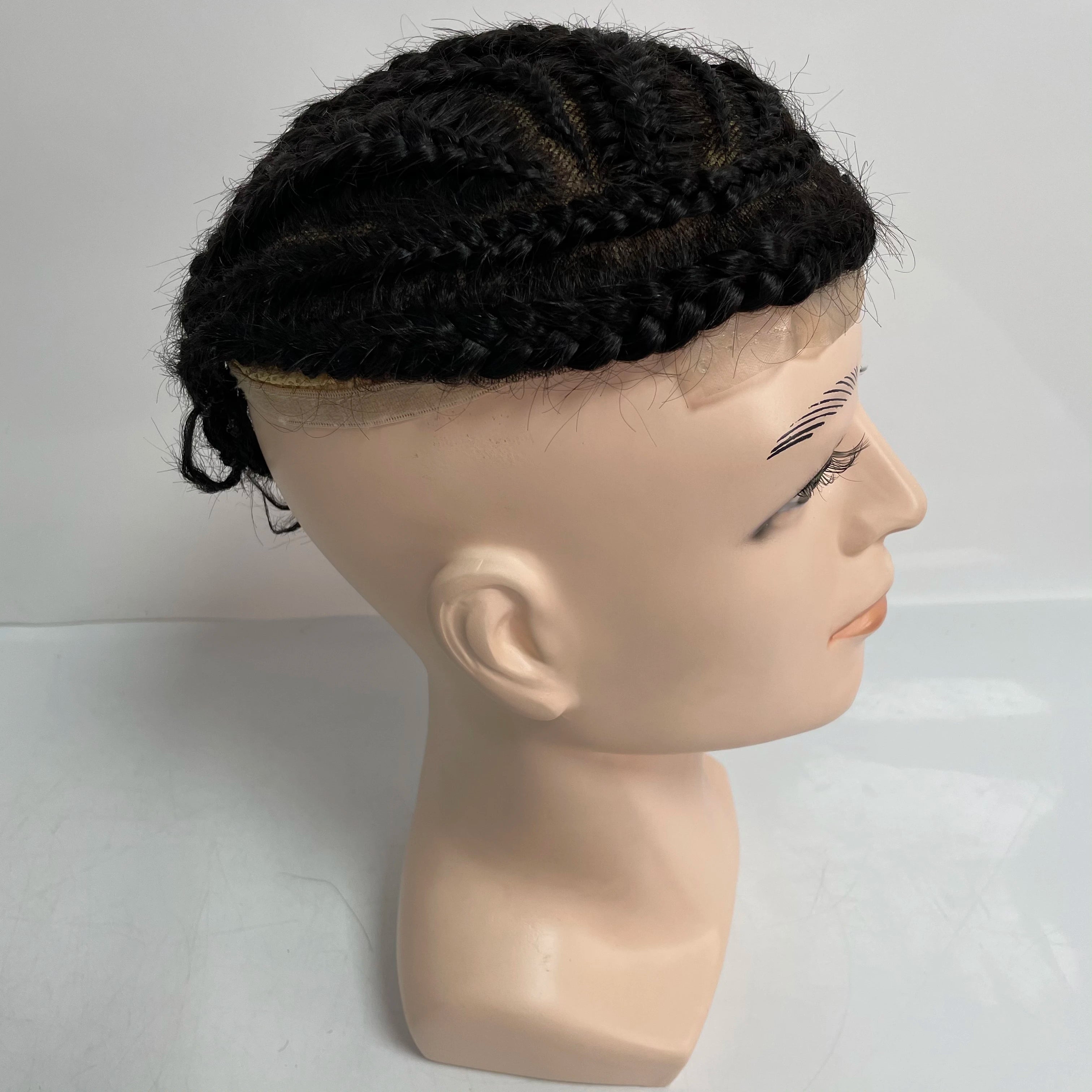 Menneskehårsystem med blonder og PU-fletter tupé for svarte menn