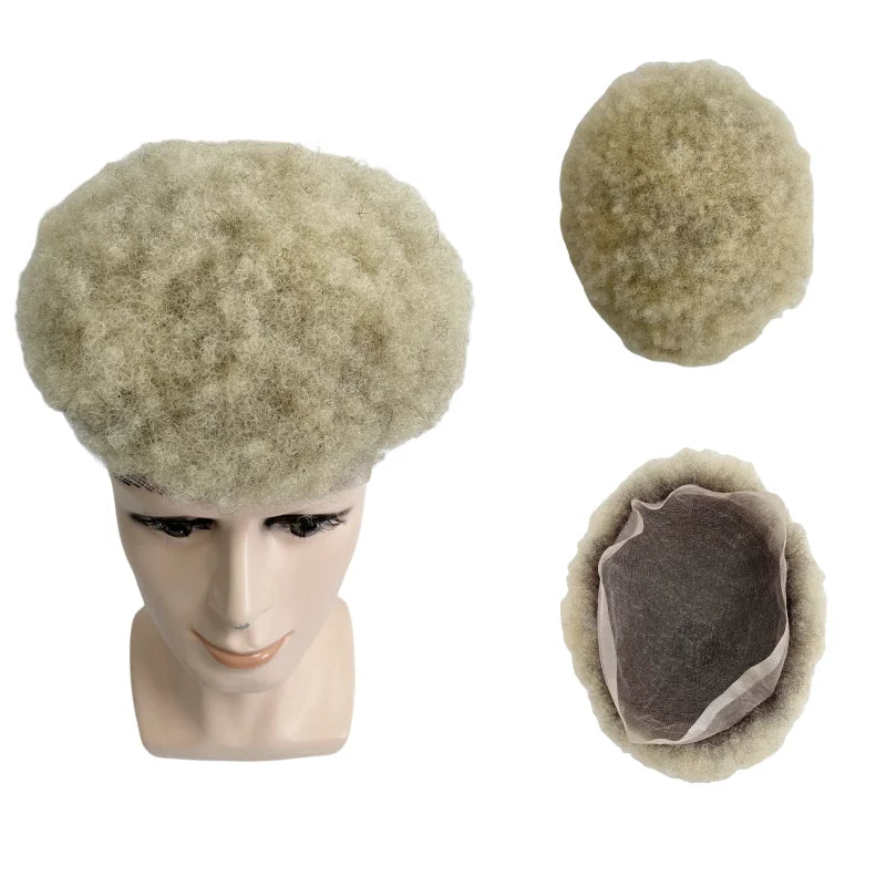 Blond #613 T#1b rot 4 mm afro-tupé full lace-enhet for svarte menn