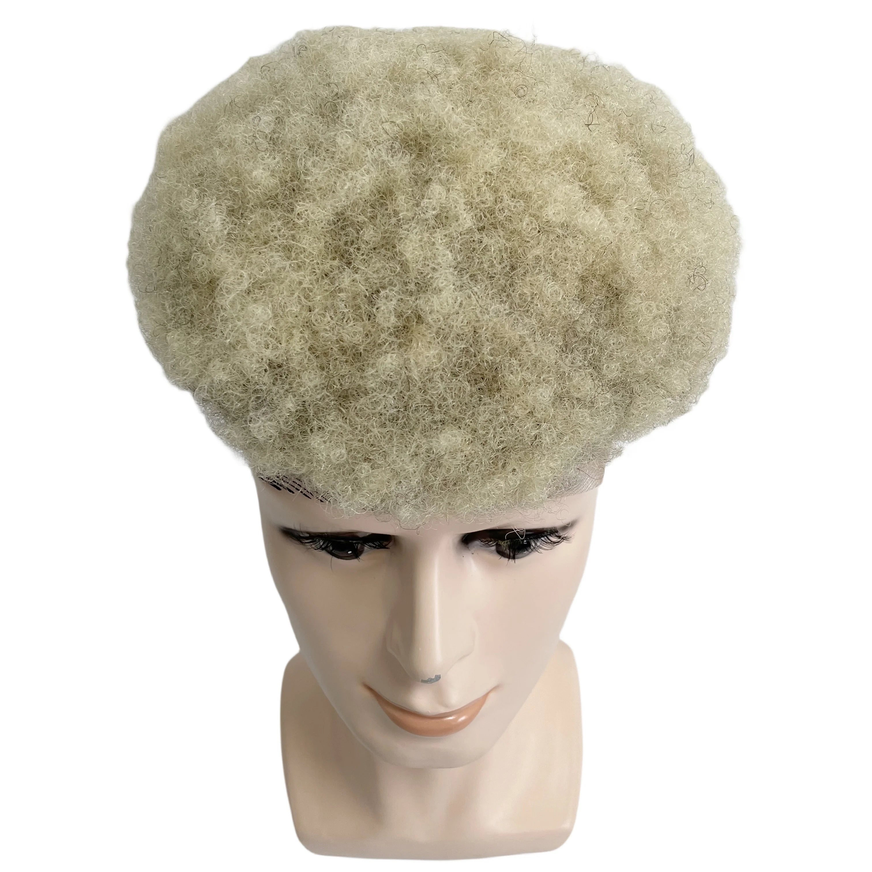 Toupet Afro en Cheveux Naturels Indiens Vierges de 6 Pouces, Blond #613 T#1b avec Racines de 4mm, Unité en Dentelle Entière pour Hommes Noirs