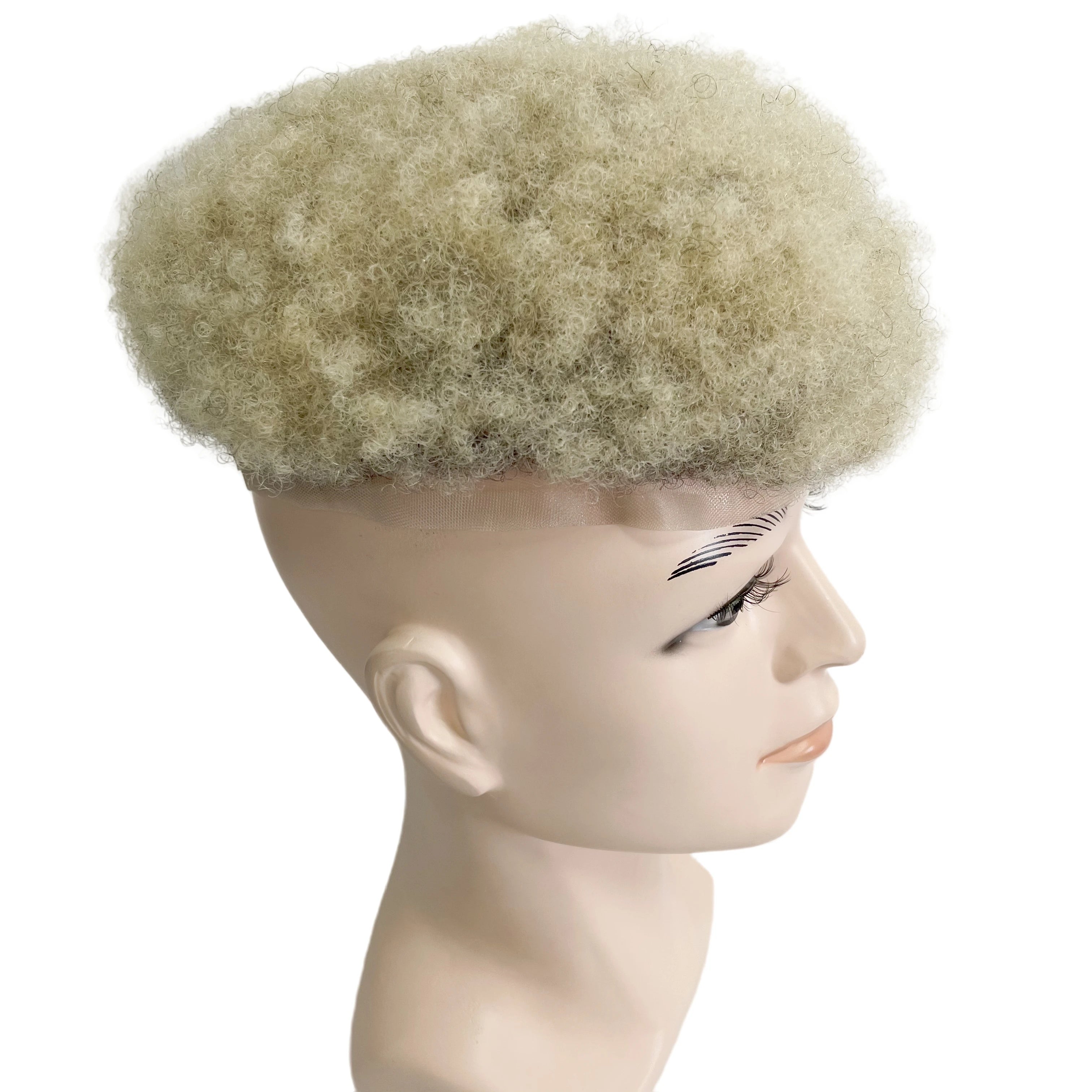 Toupet Afro en Cheveux Naturels Indiens Vierges de 6 Pouces, Blond #613 T#1b avec Racines de 4mm, Unité en Dentelle Entière pour Hommes Noirs