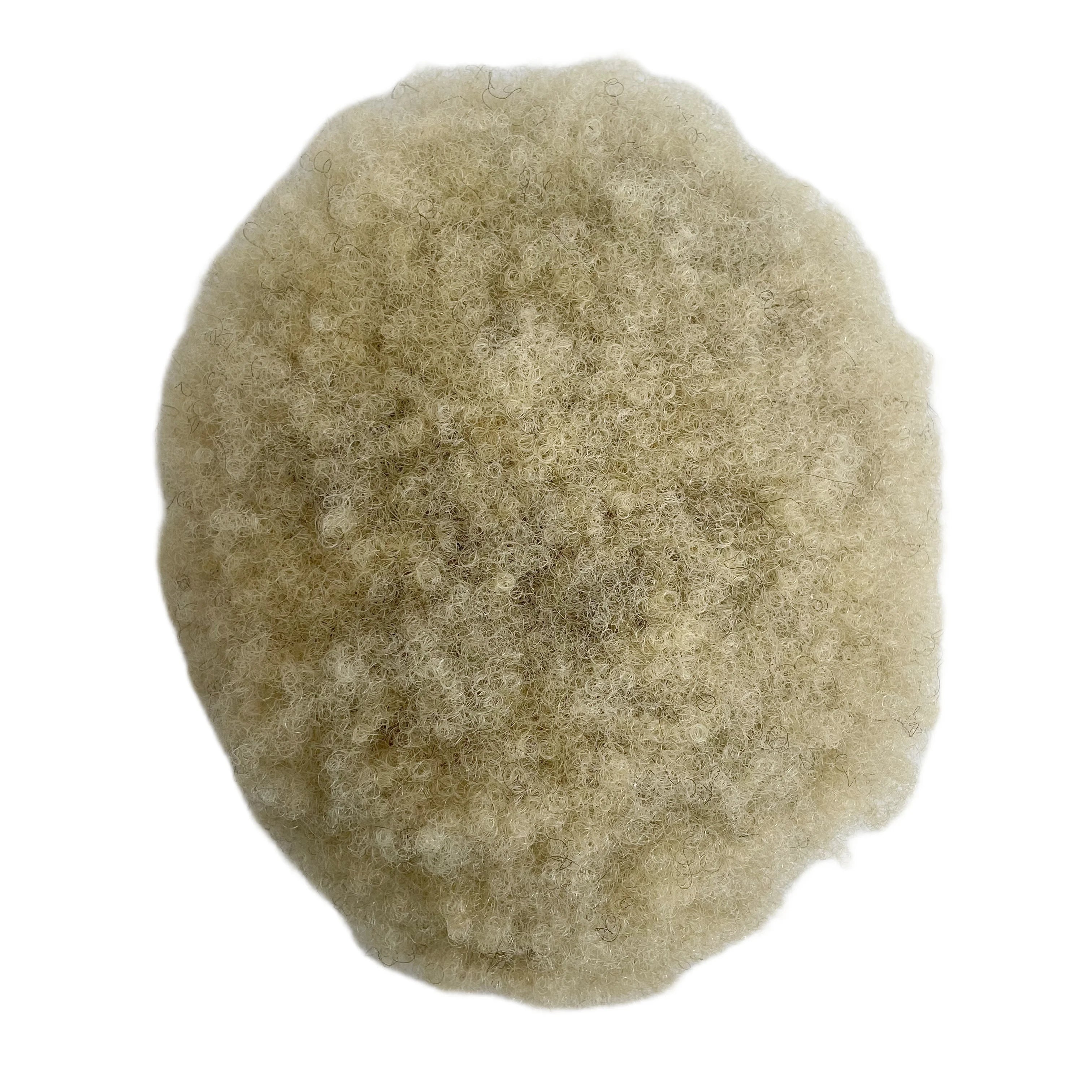 Toupet Afro en Cheveux Naturels Indiens Vierges de 6 Pouces, Blond #613 T#1b avec Racines de 4mm, Unité en Dentelle Entière pour Hommes Noirs