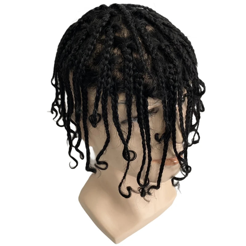 Box Braids Knotted Skin Toupee for Black Men