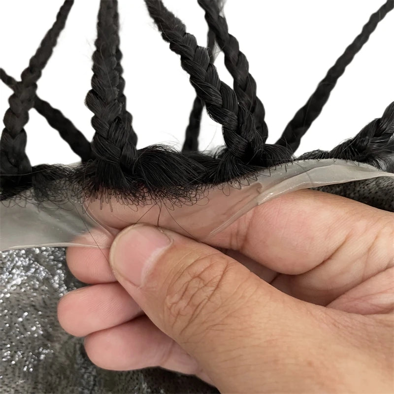 Box Braids Geknoopte Skin Toupet voor Zwarte Mannen