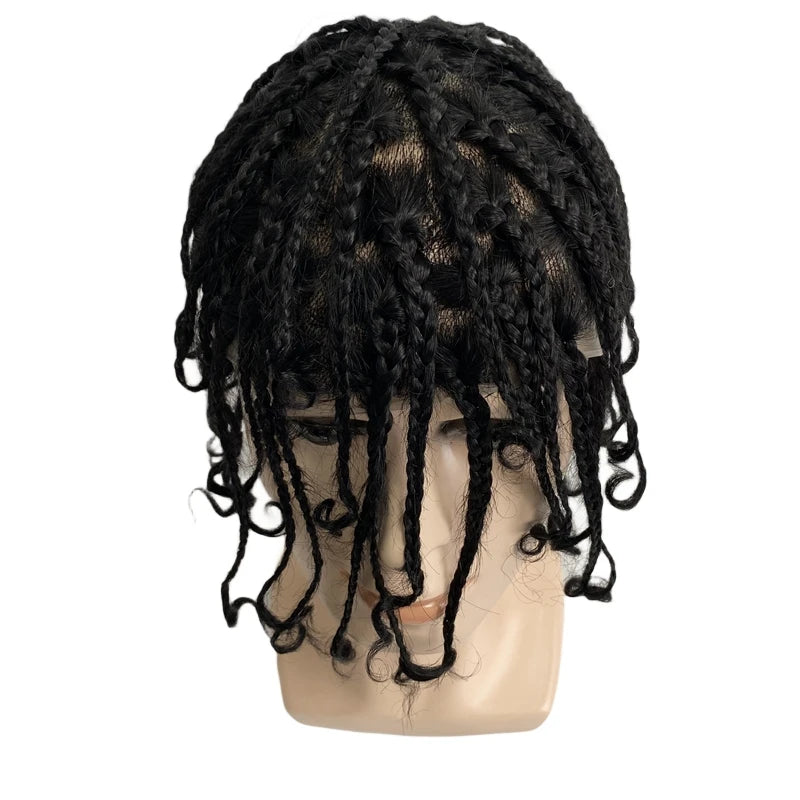 Box Braids Knotted Skin Toupee for Black Men