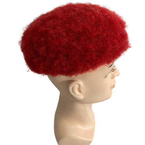 Herre 6 tommer hårdel 4mm rød afro tupé 8x10 full lace