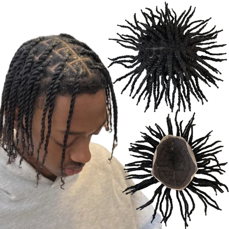 7 tuuman afro twist -letit toupee kokopitsiyksikkö intialaista virgin-ihmishiusta mustille miehille