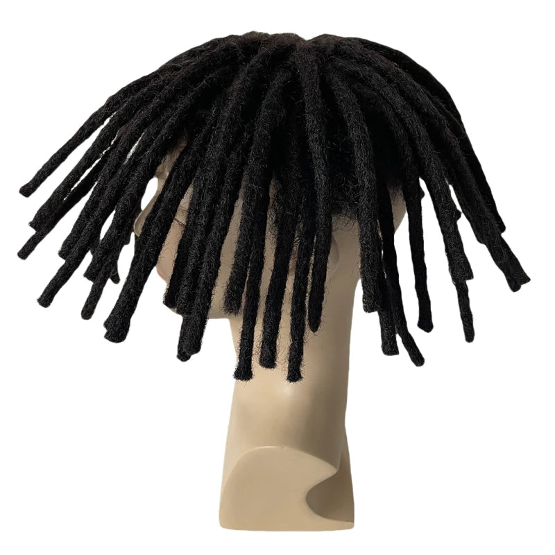 8 hüvelykes indiai szűz emberi haj tupé dreadlock elülső csipkés egység #1B fekete férfiaknak