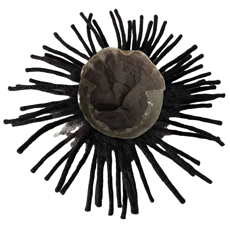 8 hüvelykes indiai szűz emberi haj tupé dreadlock elülső csipkés egység #1B fekete férfiaknak