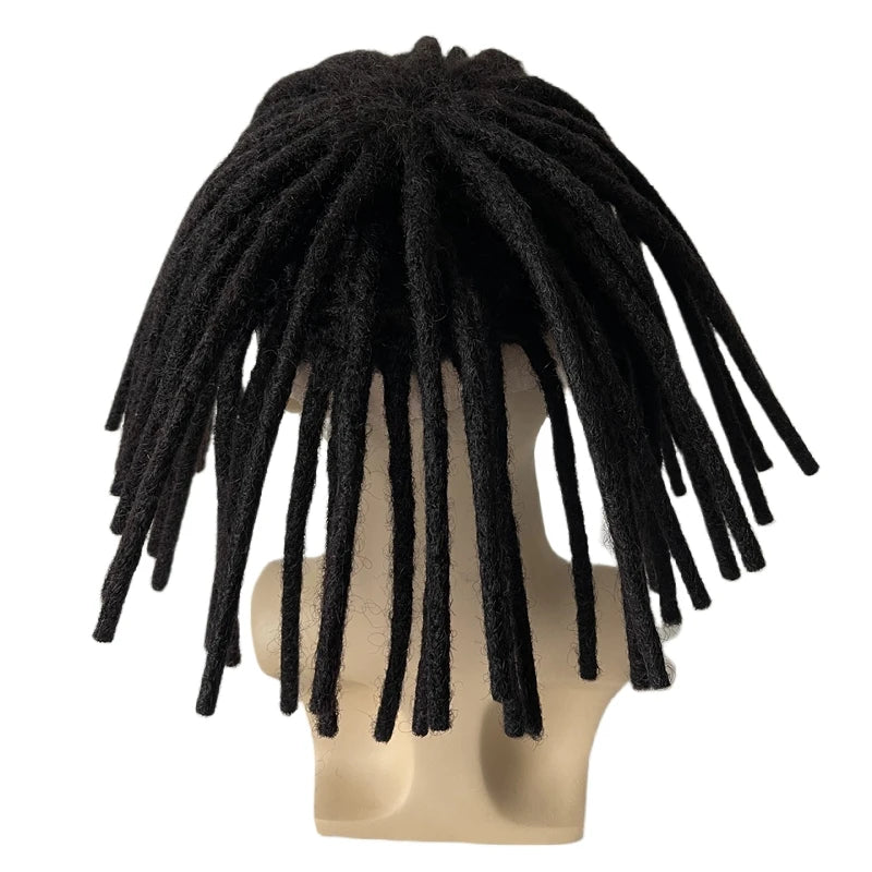 8 hüvelykes indiai szűz emberi haj tupé dreadlock elülső csipkés egység #1B fekete férfiaknak