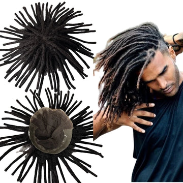 8 hüvelykes indiai szűz emberi haj tupé dreadlock elülső csipkés egység #1B fekete férfiaknak