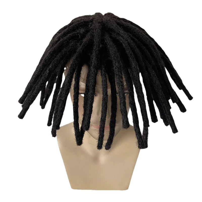 8 hüvelykes indiai szűz emberi haj tupé dreadlock elülső csipkés egység #1B fekete férfiaknak