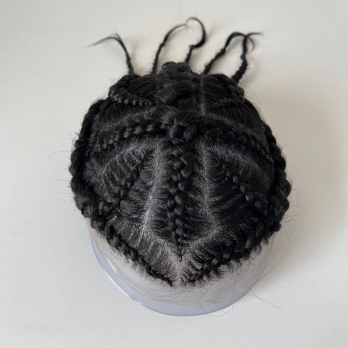 Cross of God Brazilian Virgin Human Hair Cornrow Braids Toupee with Front Lace – #1 Black Color, 8x10 Poly Skin Unit for Black Men