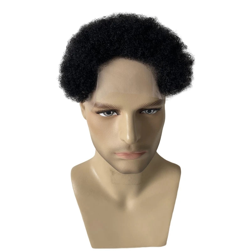 Brazil szűz emberi hajból készült afro göndör póthajak, 4x15 cm csipkés hajvonallal fekete férfiak számára