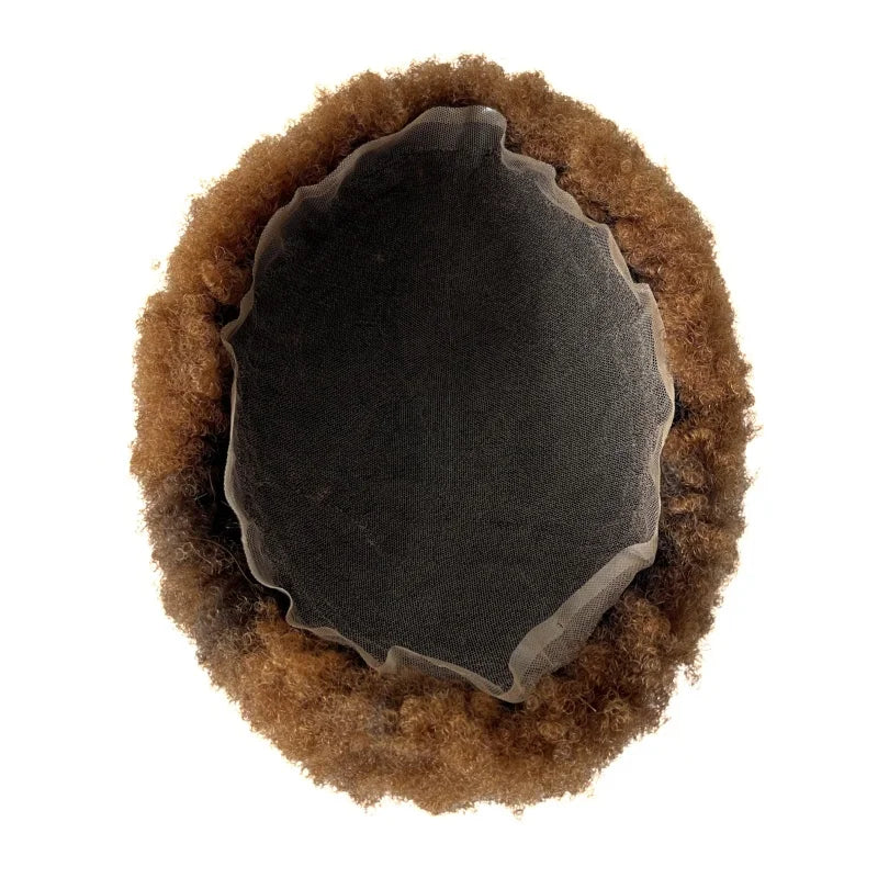 Cheveux humains brésiliens vierges avec racine de 4 mm, boucles afro frisées, couleur ombre #1b T Brun Doré, toupet en dentelle complète 8x10 pour hommes