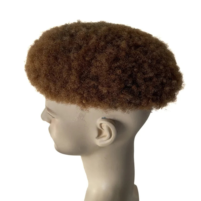 Cheveux humains brésiliens vierges avec racine de 4 mm, boucles afro frisées, couleur ombre #1b T Brun Doré, toupet en dentelle complète 8x10 pour hommes
