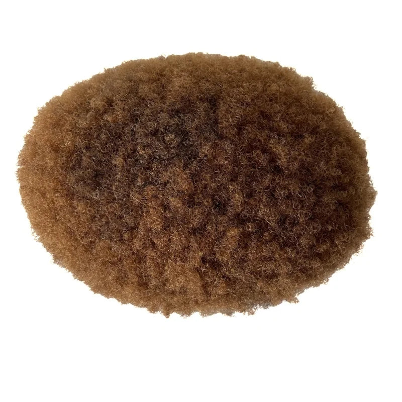 Cheveux humains brésiliens vierges avec racine de 4 mm, boucles afro frisées, couleur ombre #1b T Brun Doré, toupet en dentelle complète 8x10 pour hommes