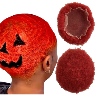 Brazilian Virgin Human Hair 8x10 Full Lace Toupee Afro Kinky Curl Red for Black Men