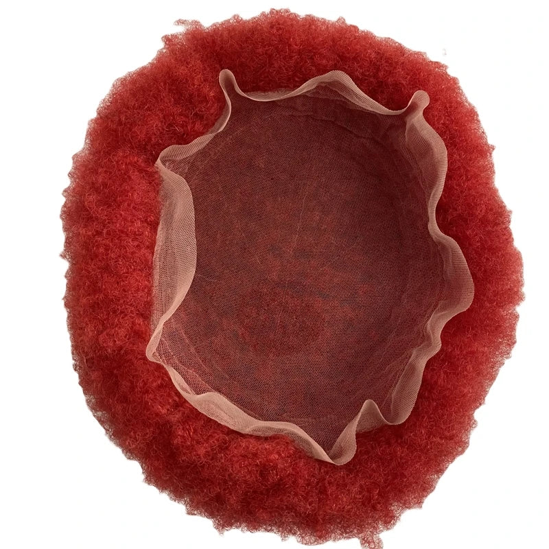 Brazilian Virgin Human Hair 8x10 Full Lace Toupee Afro Kinky Curl Red for Black Men