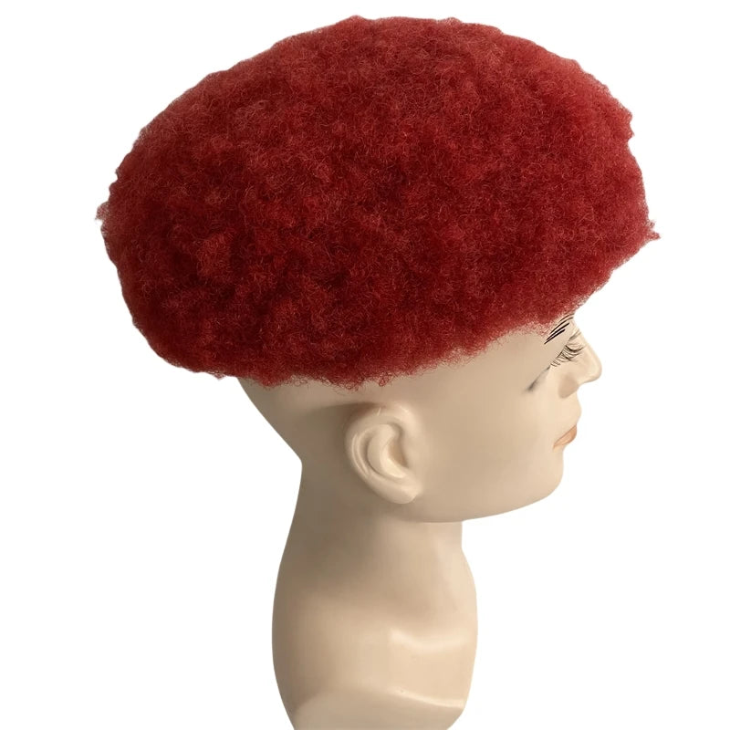 Brazilian Virgin Human Hair 8x10 Full Lace Toupee Afro Kinky Curl Red for Black Men