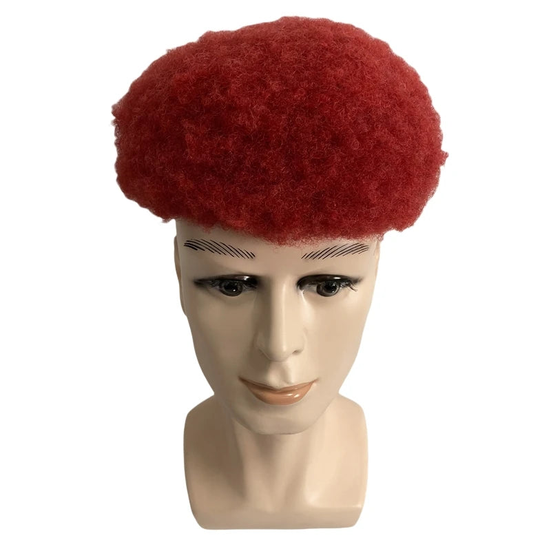 Brazilian Virgin Human Hair 8x10 Full Lace Toupee Afro Kinky Curl Red for Black Men
