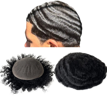 Brasialaista neitsythiusta oleva täyspitsinen peruukki, 1# Jet Black 15 mm laine miehille