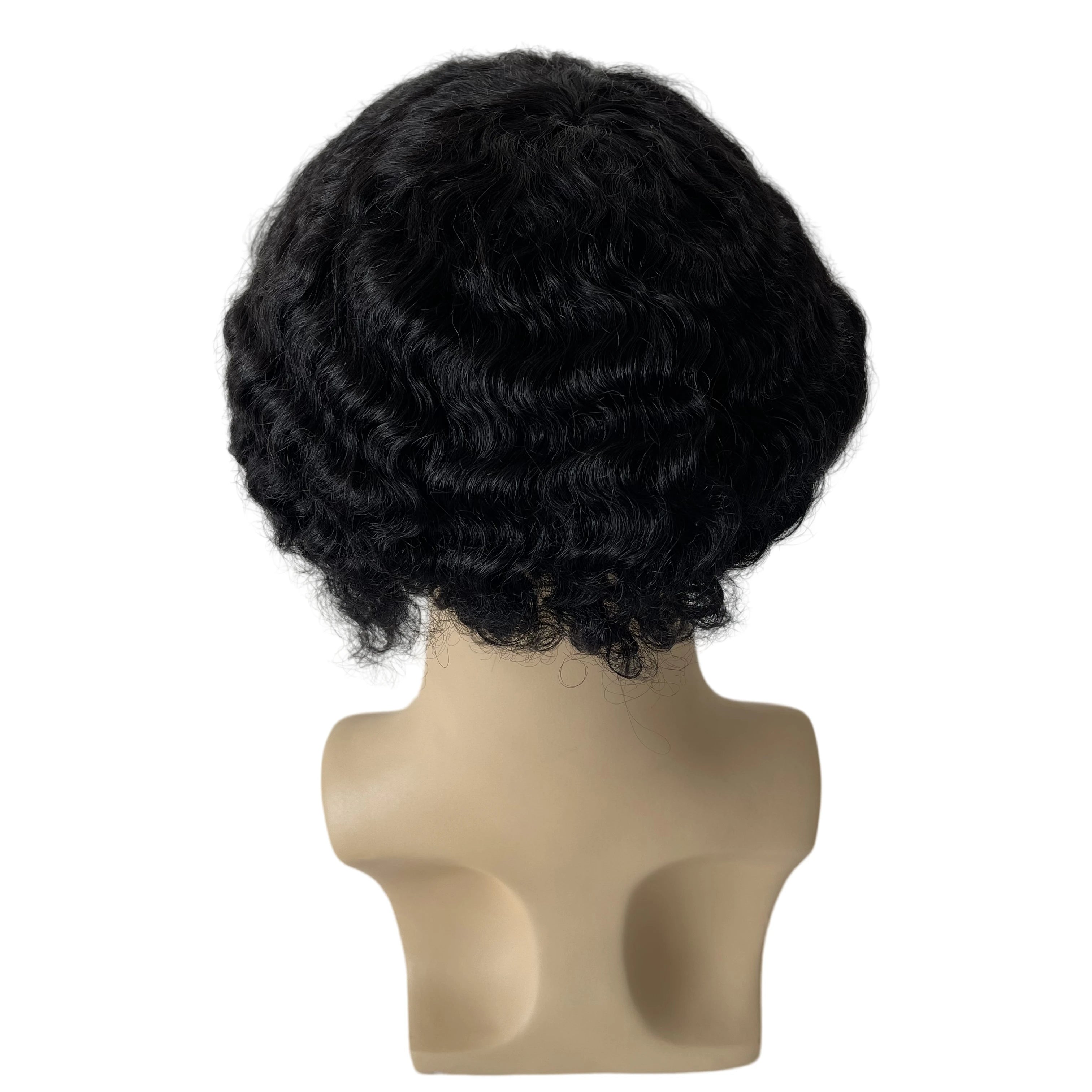 Brasialaista neitsythiusta oleva täyspitsinen peruukki, 1# Jet Black 15 mm laine miehille