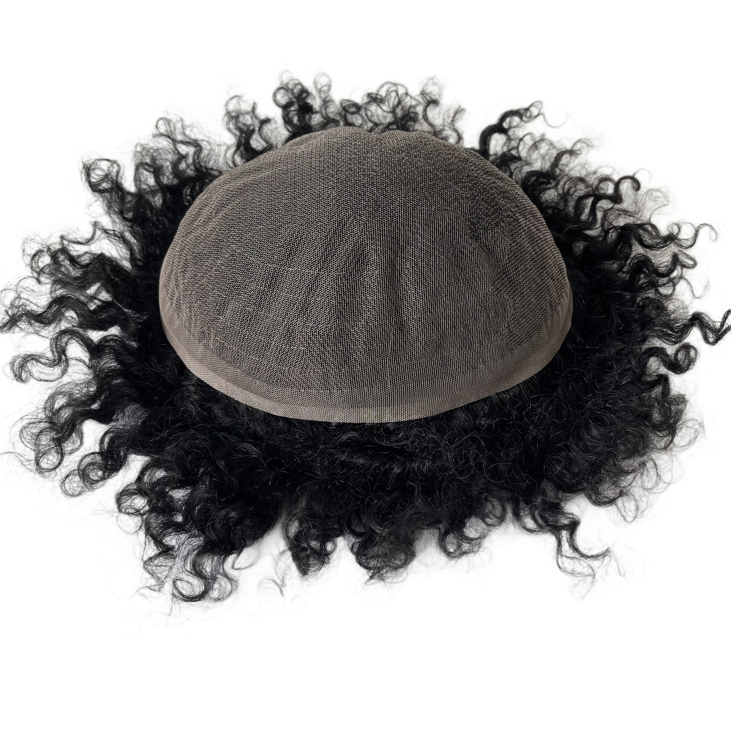 Brasialaista neitsythiusta oleva täyspitsinen peruukki, 1# Jet Black 15 mm laine miehille