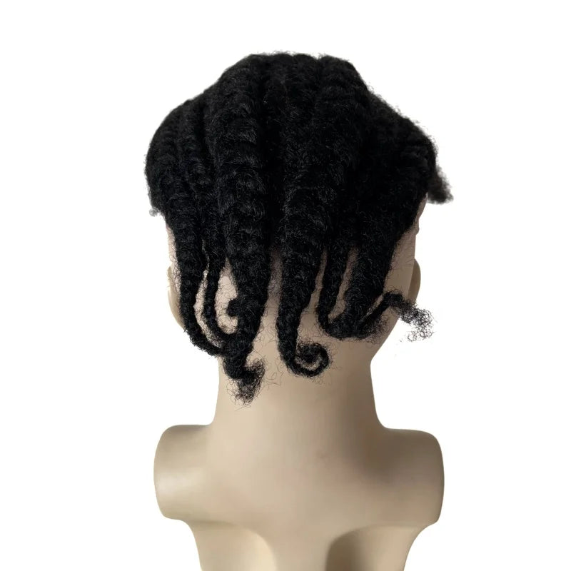 Brazilian Virgin Human Hair Full Lace Toupee Unit 1# Jet Black Afro Cornrow Braids for Black Men