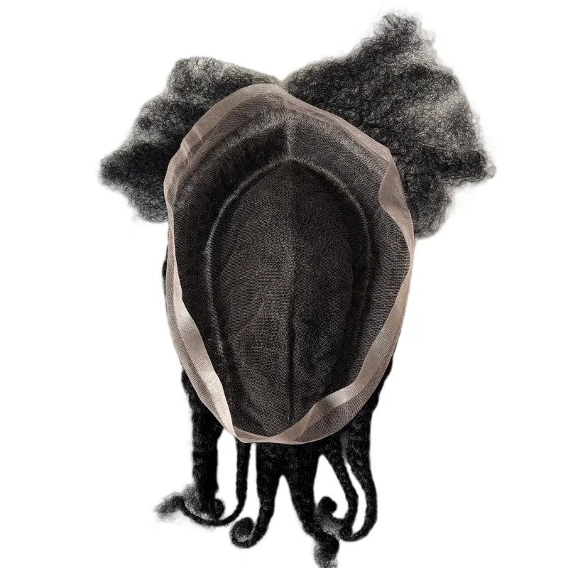 Brazilian Virgin Human Hair Full Lace Toupee Unit 1# Jet Black Afro Cornrow Braids for Black Men