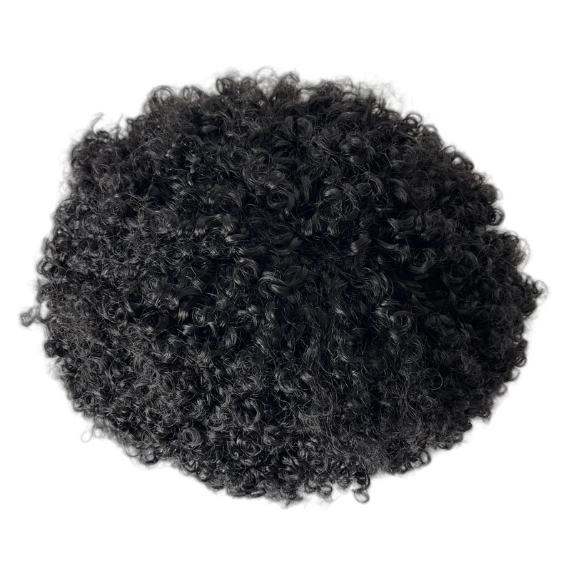 Brazilian Virgin Human Hair 10mm Curly Toupee Full Lace Unit Jet Black for Men - hair color detail