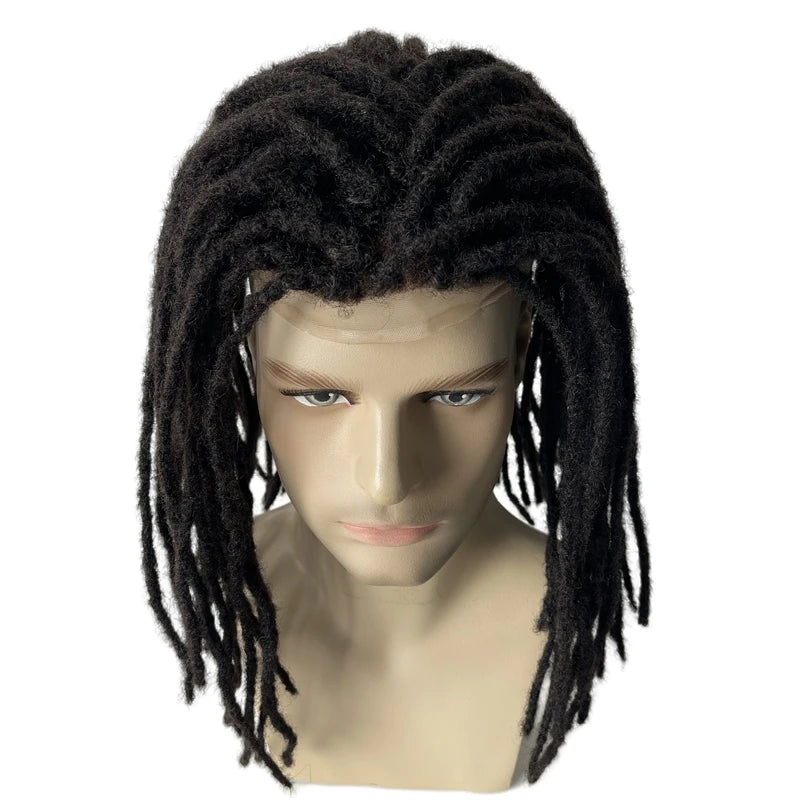 Brazylijska dziewicza peruka z naturalnych włosów 16 cali #1B czarna, front lace, dreadlocki dla mężczyzn