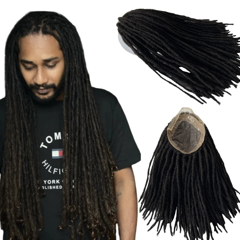 Brazylijska dziewicza peruka z naturalnych włosów 16 cali #1B czarna, front lace, dreadlocki dla mężczyzn