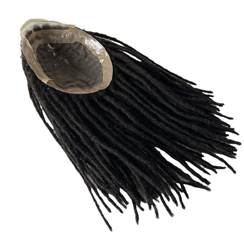 Brazilian Virgin Human Hair 16 Inch #1B Black Front Lace Dreadlocks Toupee for Men - front hairline view