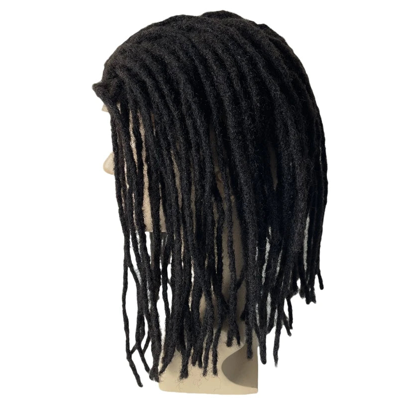 Brazylijska dziewicza peruka z naturalnych włosów 16 cali #1B czarna, front lace, dreadlocki dla mężczyzn