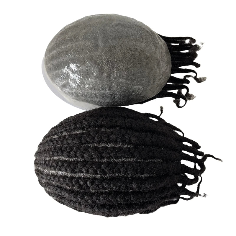 Brazilian Virgin Human Hair 1B Black Afro Cornrow Braids Toupee Full PU Unit for Men