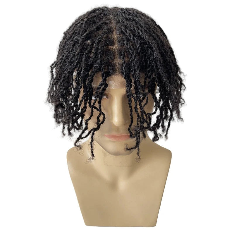 Brasiliansk virgin menneskehår fuld blonder-toupee afro twist-fletninger til sorte mænd 1B sort