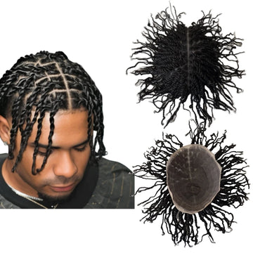 Brasiliansk virgin menneskehår fuld blonder-toupee afro twist-fletninger til sorte mænd 1B sort