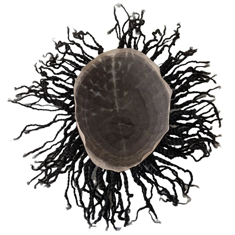 Brazilian Virgin Human Hair Full Lace Toupee Afro Twist Braids for Black Men 1B Black - product view