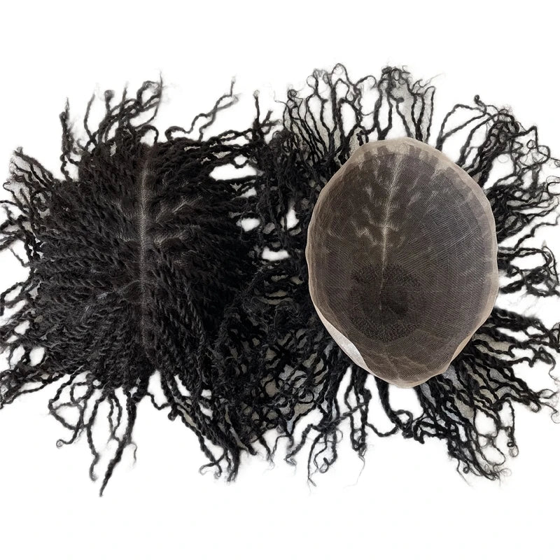 Brasiliansk virgin menneskehår fuld blonder-toupee afro twist-fletninger til sorte mænd 1B sort