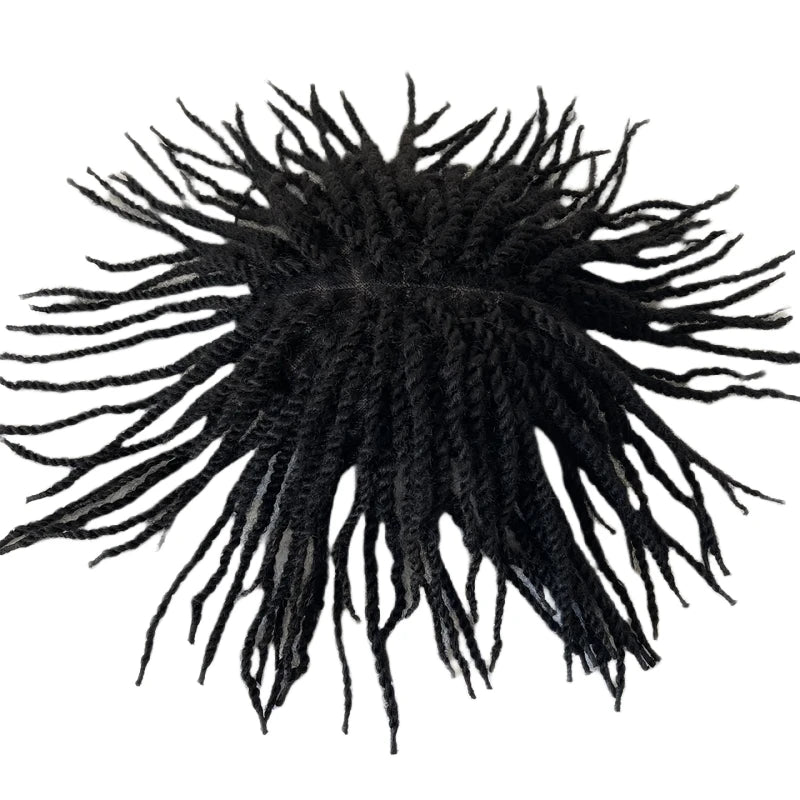 Brazilian Virgin Human Hair Full Lace Afro Twist Braids Toupee for Black Men #1B Black Color - hair color detail