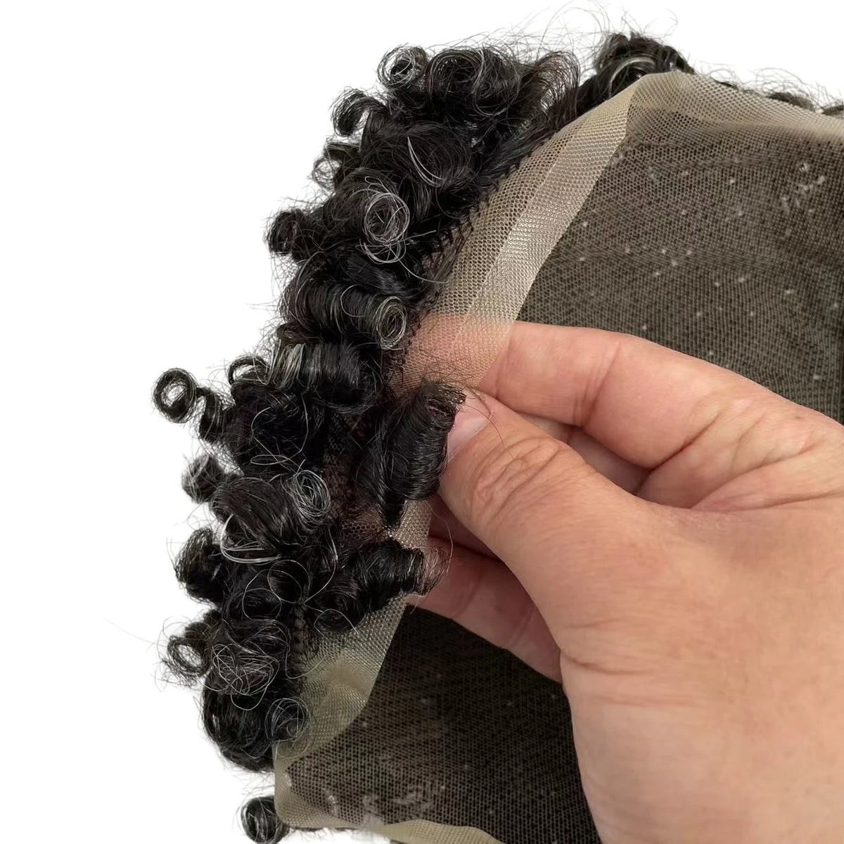 #1b20 Grey 15mm Curl Toupee Full Lace Units for Black Men