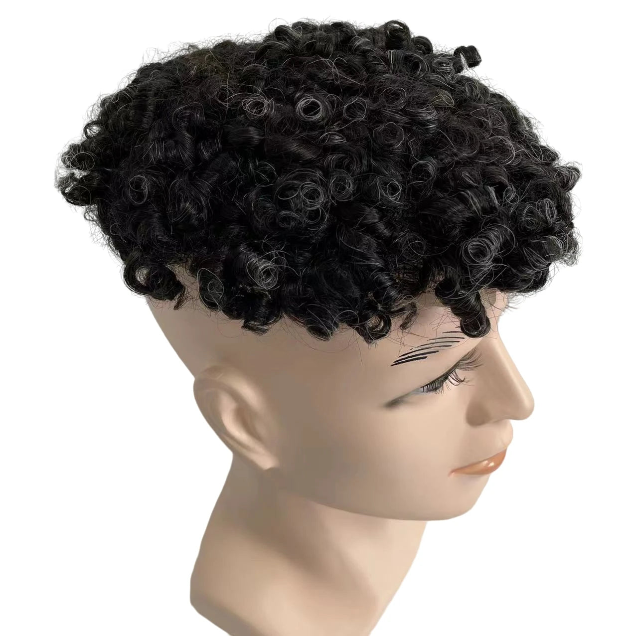 #1b20 Grey 15mm Curl Toupee Full Lace Units for Black Men