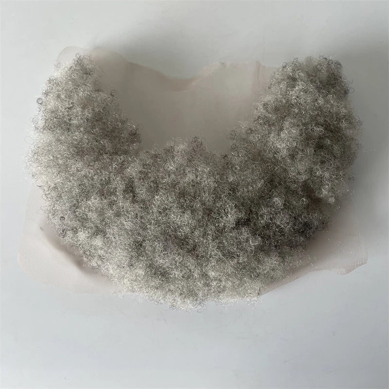 Braziliai szűz emberi hajból készült csipkés egység 1B90 szürke afro szakáll 7x22 cm fekete férfiaknak