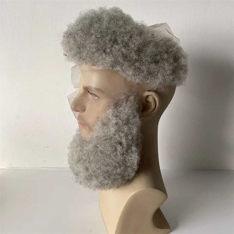 Braziliai szűz emberi hajból készült csipkés egység 1B90 szürke afro szakáll 7x22 cm fekete férfiaknak