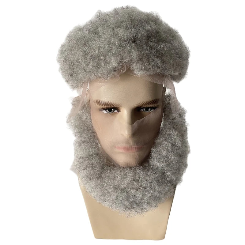 Braziliai szűz emberi hajból készült csipkés egység 1B90 szürke afro szakáll 7x22 cm fekete férfiaknak