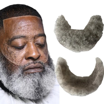 Braziliai szűz emberi hajból készült csipkés egység 1B90 szürke afro szakáll 7x22 cm fekete férfiaknak