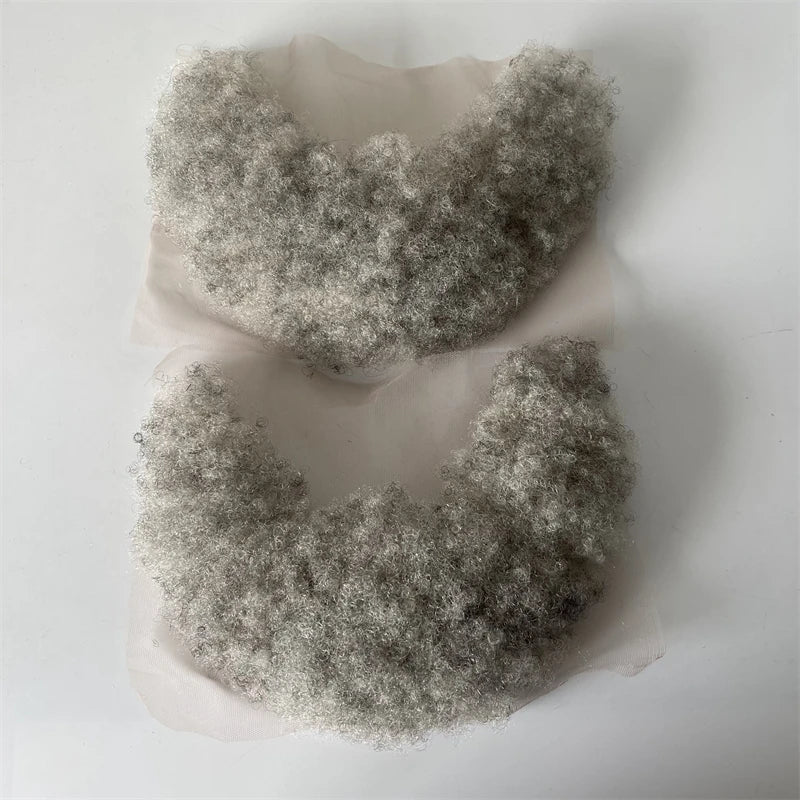 Braziliai szűz emberi hajból készült csipkés egység 1B90 szürke afro szakáll 7x22 cm fekete férfiaknak