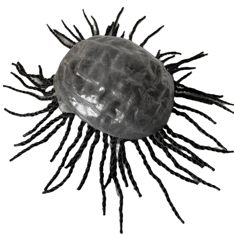 Brazil szűz emberi hajból készült hajpótló 200% sűrűségű Jet Black csavart fonott tupé fekete férfiaknak